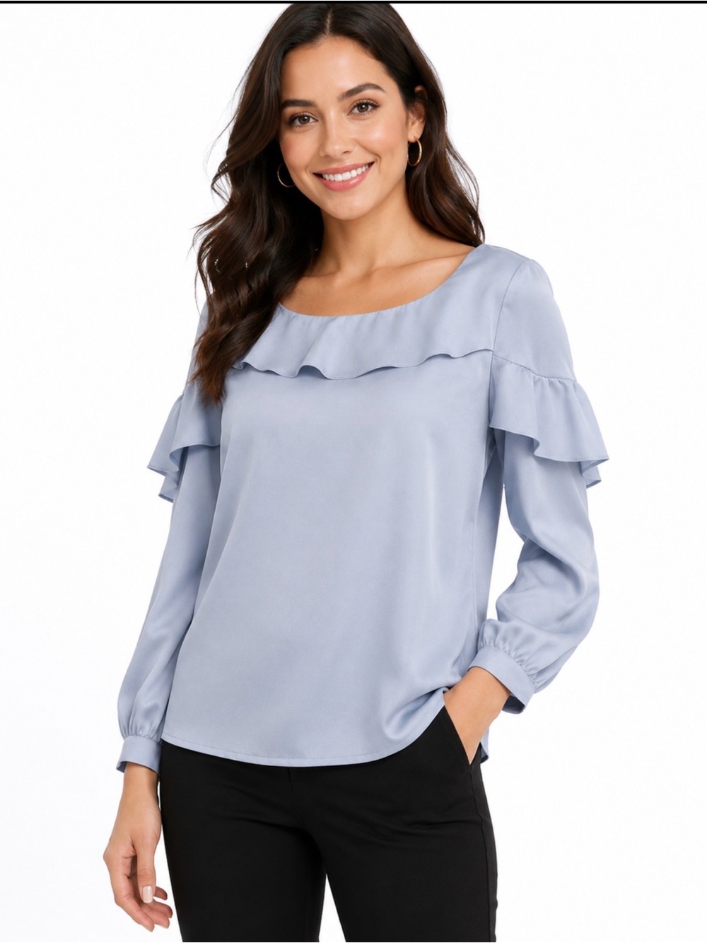 Banana Republic Light Blue Ruffle Sleeve Blouse XS